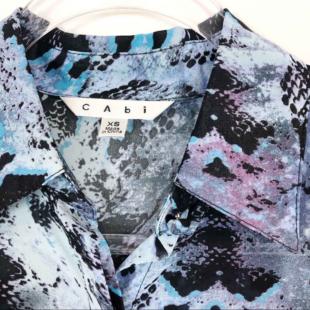 Cabi Blue & Black Python Print Long Sleeve Blouse - image 4